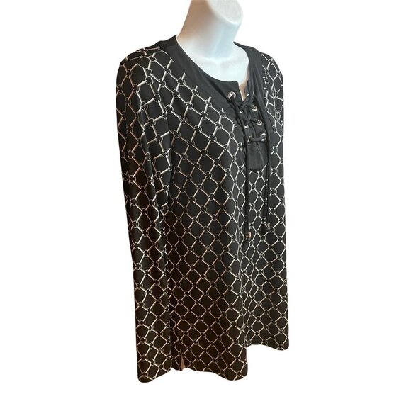 Michael by Michael Kors Navy Geometric Design Lace-Up Neck Blouse Sz S - Picture 2 of 10